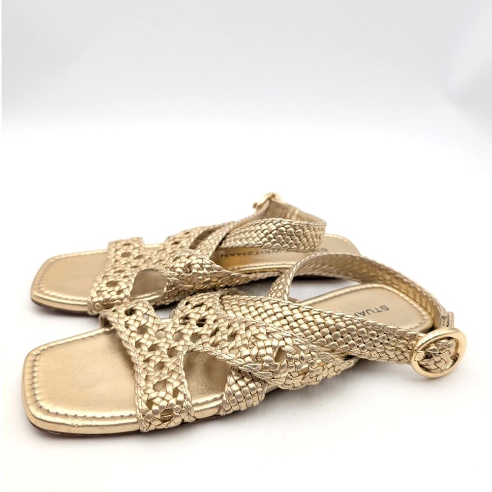 Stuart Weitzman Thea Flat Sandal Women's Ankle Strap Gold Size US5.5B EU36